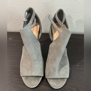 Gray Suede Peep Toe Heels